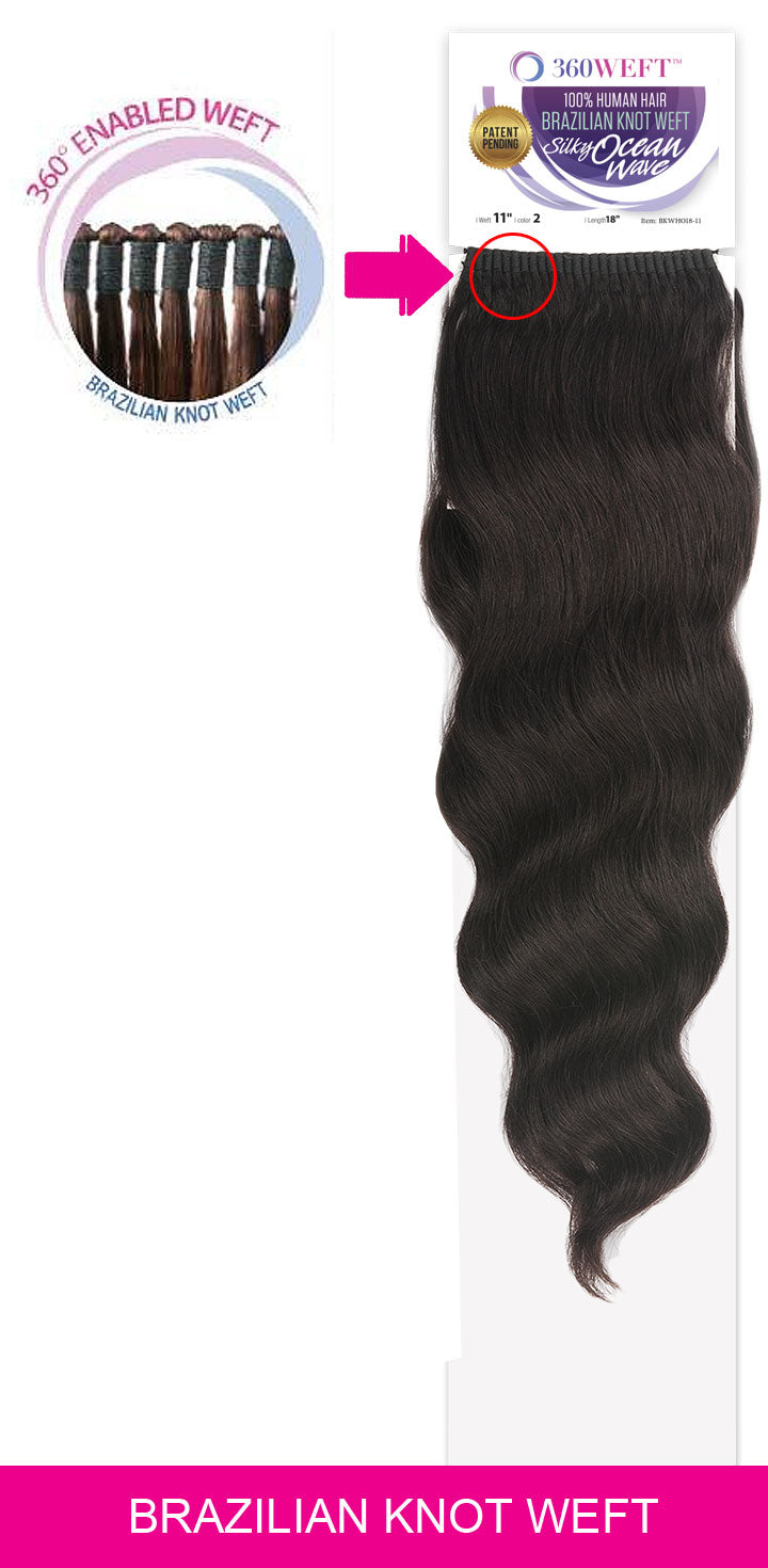 New Born Free 360 Weft 100% Human Hair Weave - BRAZILIAN KNOT WEFT SILKY OCEAN WAVE 18 Inch