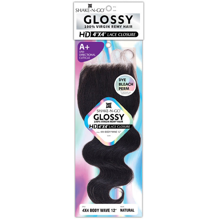 Shake N Go Glossy 100% Virgin Remy Hair HD 4x4 Lace Closure - 4x4 BODY WAVE 12"/16"
