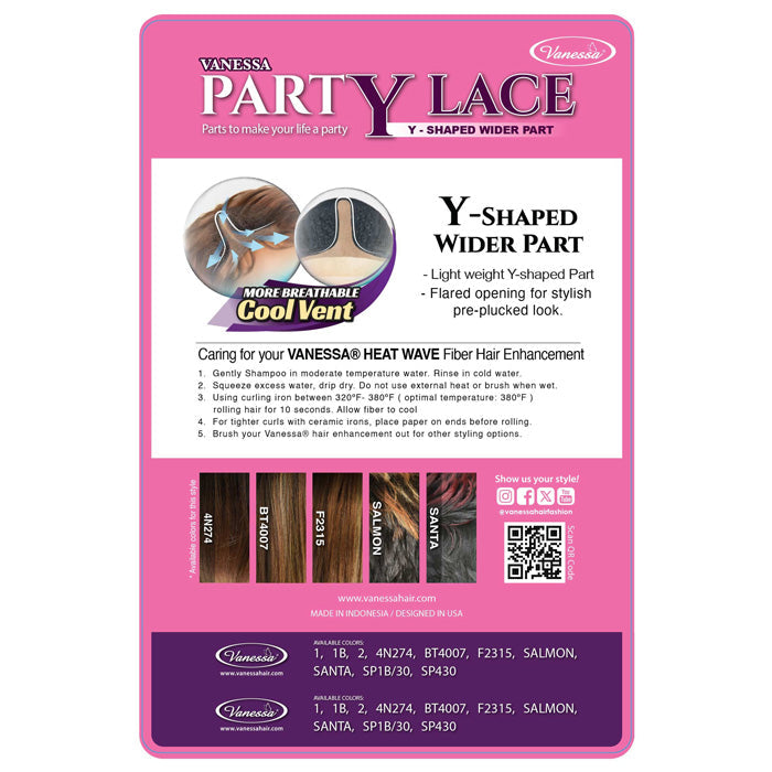 Vanessa PartY Lace Y-Shaped Wider Part Lace Wig - RAVEN