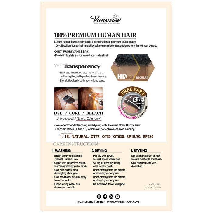 Vanessa Premium Brazilian 100% Human Hair Glueless HD 13x4 Lace Front Wig - H134 CENTIS