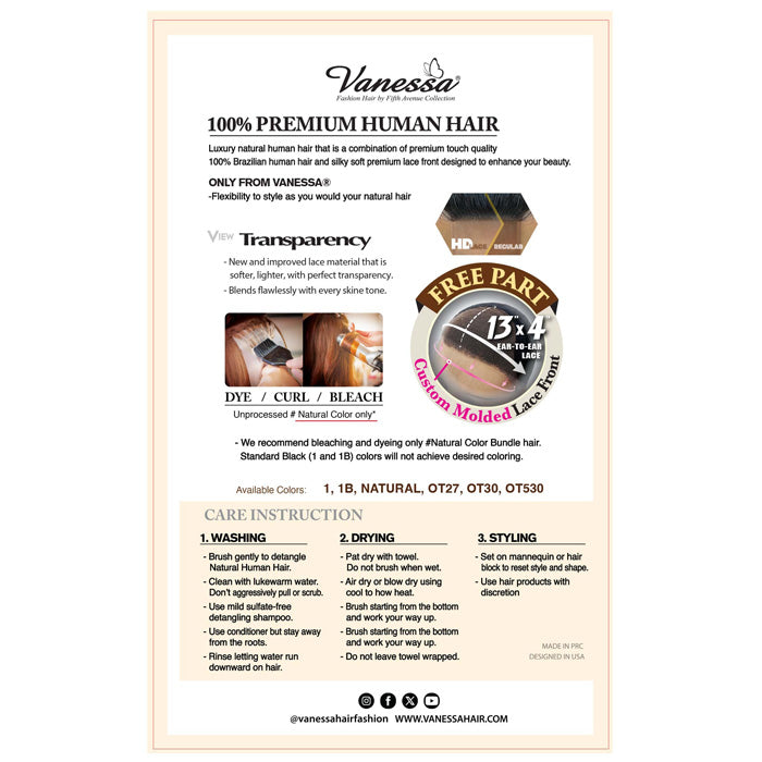 Vanessa Glueless 100% Premium Brazilian Human Hair 13x4 HD Lace Front Part - H134 JORIA