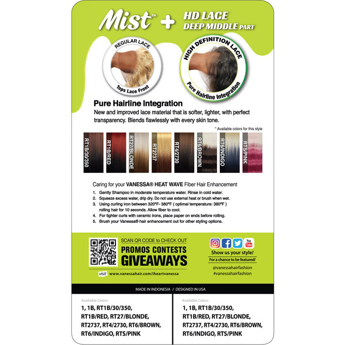 Vanessa Mist HD Deep Middle Part Lace Wig - LEAH