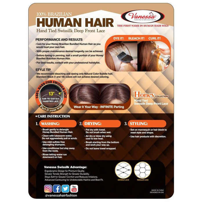Vanessa Honey Brazilian Human Hair Swissilk Deep Lace Front Wig - TH34 KINEE