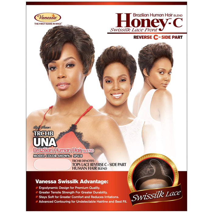 Vanessa Honey-C Brazilian Human Hair Blend Swissilk Lace Front Reverse C-Side Part Wig TRCHB UNA