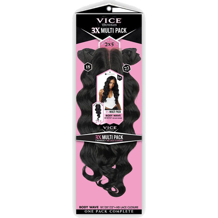 Sensationnel Vice Bundles 3x Multi Pack Weave + HD Lace Closure - BODY WAVE