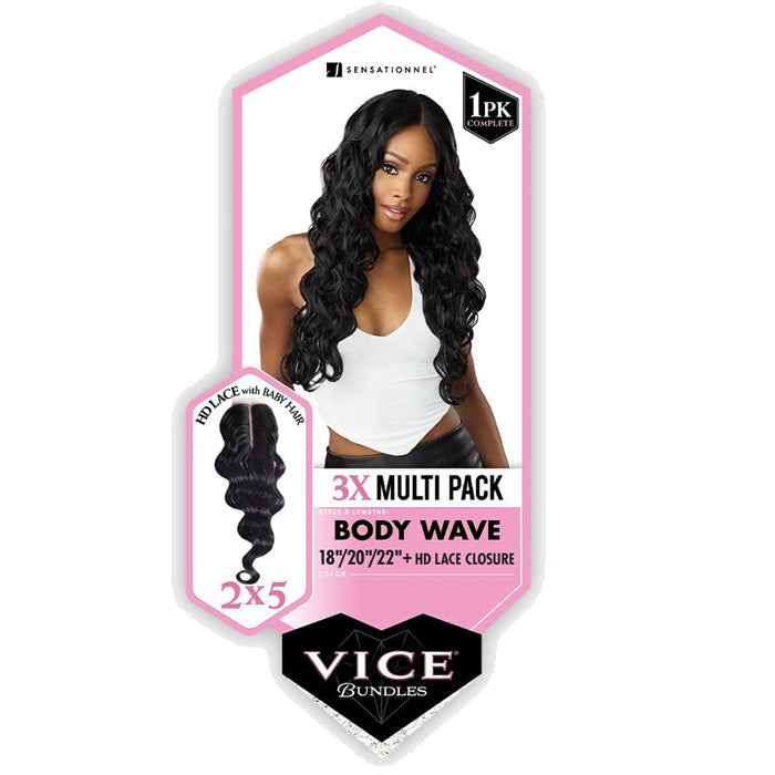 Sensationnel Vice Bundles 3x Multi Pack Weave + HD Lace Closure - BODY WAVE