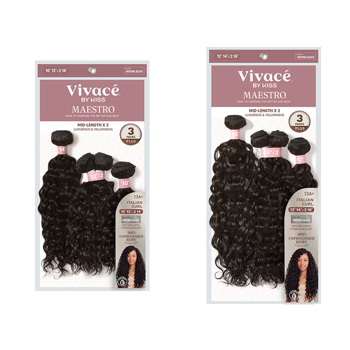 Vivace By Kiss Maestro Bundle Multi 3 Packs Plus Weave - ITALIAN CURL - 100% UNPROCESSED REMY HUMAN HAIR