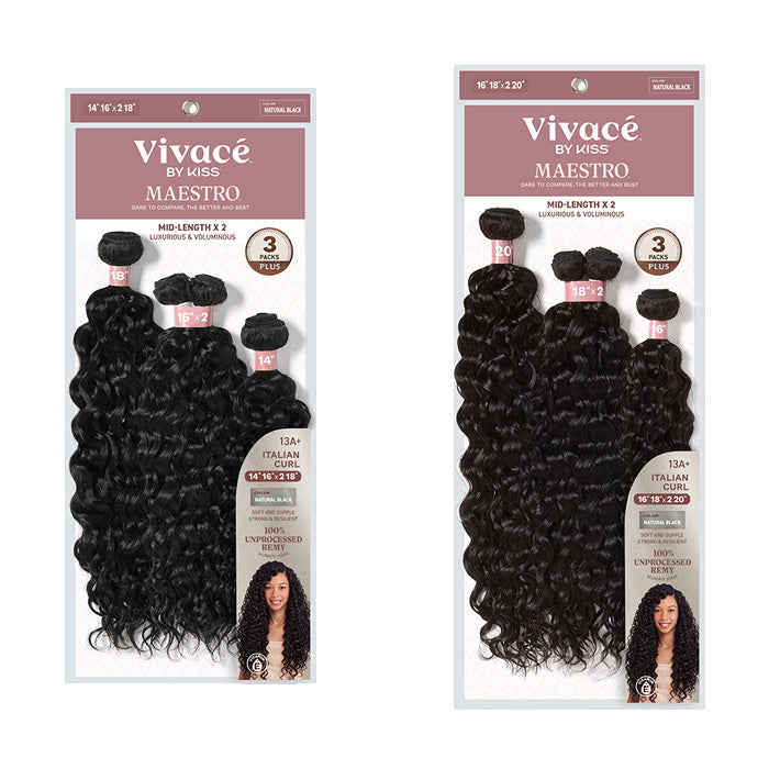 Vivace By Kiss Maestro Bundle Multi 3 Packs Plus Weave - ITALIAN CURL - 100% UNPROCESSED REMY HUMAN HAIR