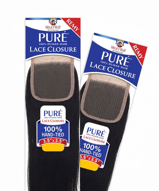 MilkyWay Pure 100% Remy Human Hair 3.5" x 3.5" FULL LACE CLOSURE 12-16 Inch