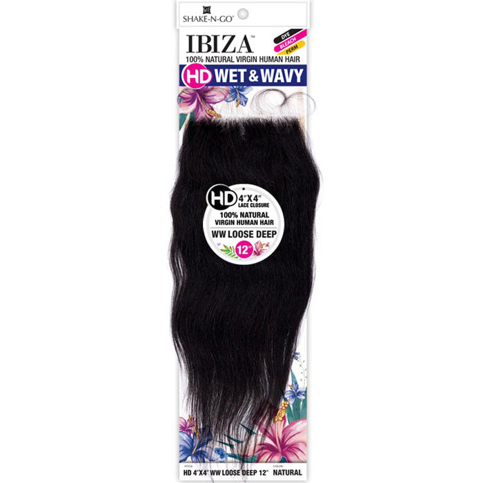 Shake-N-Go Ibiza 100% Virgin Human Hair 4X4 HD Wet & Wavy Lace Closure - WW LOOSE DEEP 12