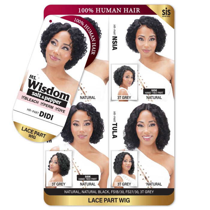 Zury Sis Ms. Wisdom Salt & Pepper 100% Human Hair Lace Part Wig - DIDI