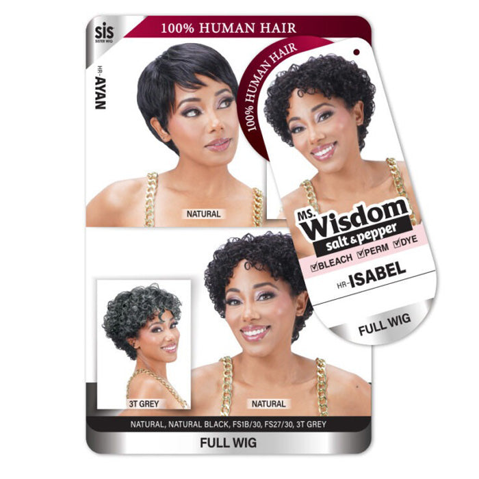 Zury Sis Ms. Wisdom Salt & Pepper 100% Human Hair Full Wig - HR-ISABEL